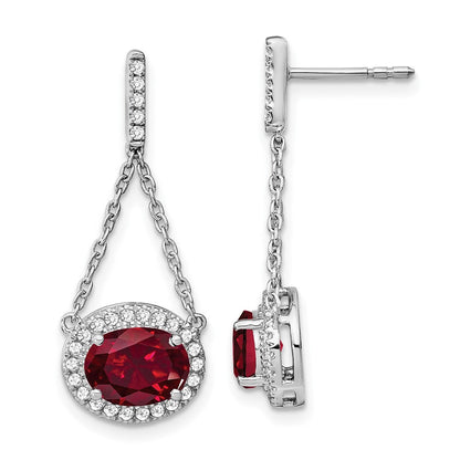 14k White Gold Oval Created Ruby and Real Diamond Dangle Earrings EM7228-RU-033-WA
