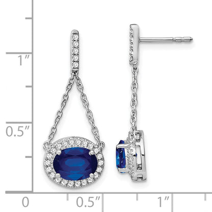 14k White Gold Oval Created Sapphire and Real Diamond Dangle Earrings EM7228-SA-033-WA