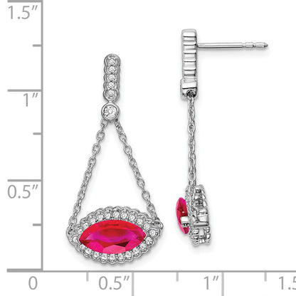 14k White Gold Marquise Created Ruby and Real Diamond Earrings EM7229-RU-033-WA