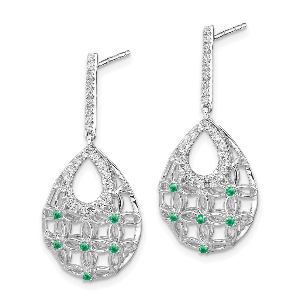14k White Gold Emerald and Real Diamond Dangle Earrings EM7251-EM-033-WA