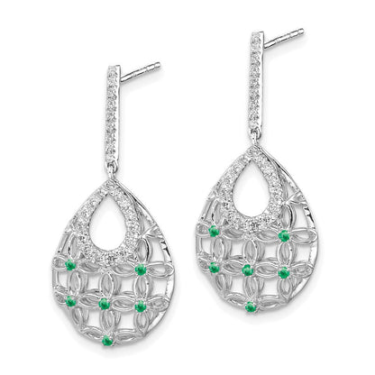 14k White Gold Emerald and Real Diamond Dangle Earrings EM7251-EM-033-WA