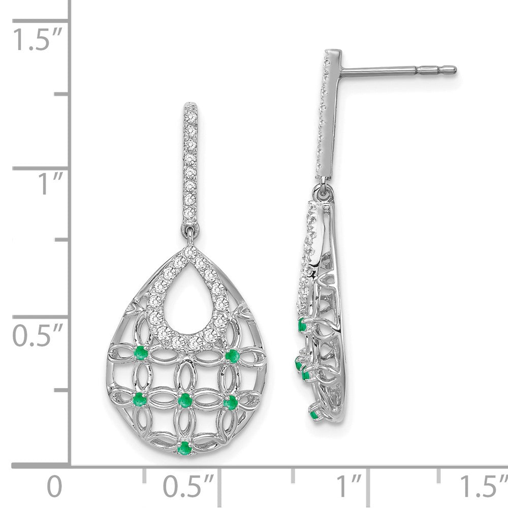 14k White Gold Emerald and Real Diamond Dangle Earrings EM7251-EM-033-WA
