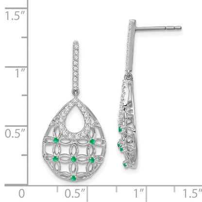 14k White Gold Emerald and Real Diamond Dangle Earrings EM7251-EM-033-WA