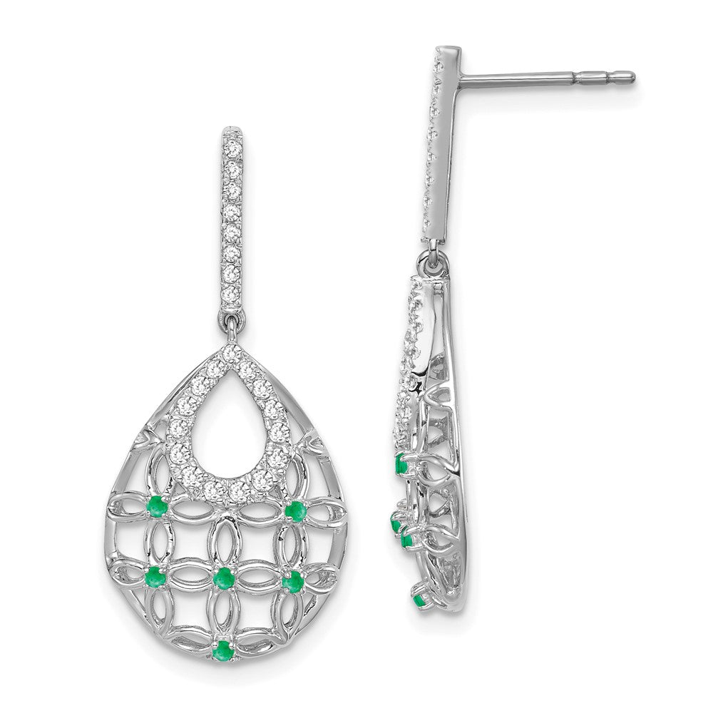 14k White Gold Emerald and Real Diamond Dangle Earrings EM7251-EM-033-WA