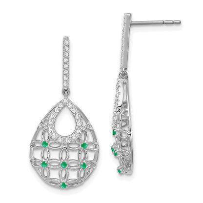 14k White Gold Emerald and Real Diamond Dangle Earrings EM7251-EM-033-WA