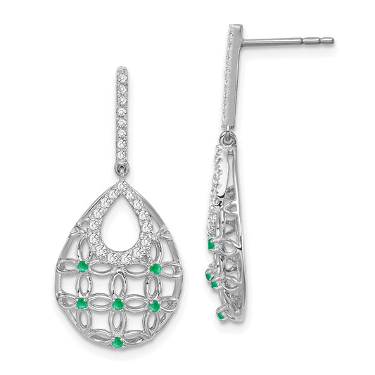 14k White Gold Emerald and Real Diamond Dangle Earrings EM7251-EM-033-WA