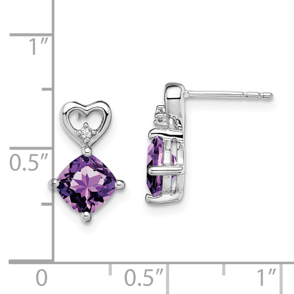 14k White Gold Amethyst and Real Diamond Heart Earrings EM7399-AM-002-WA