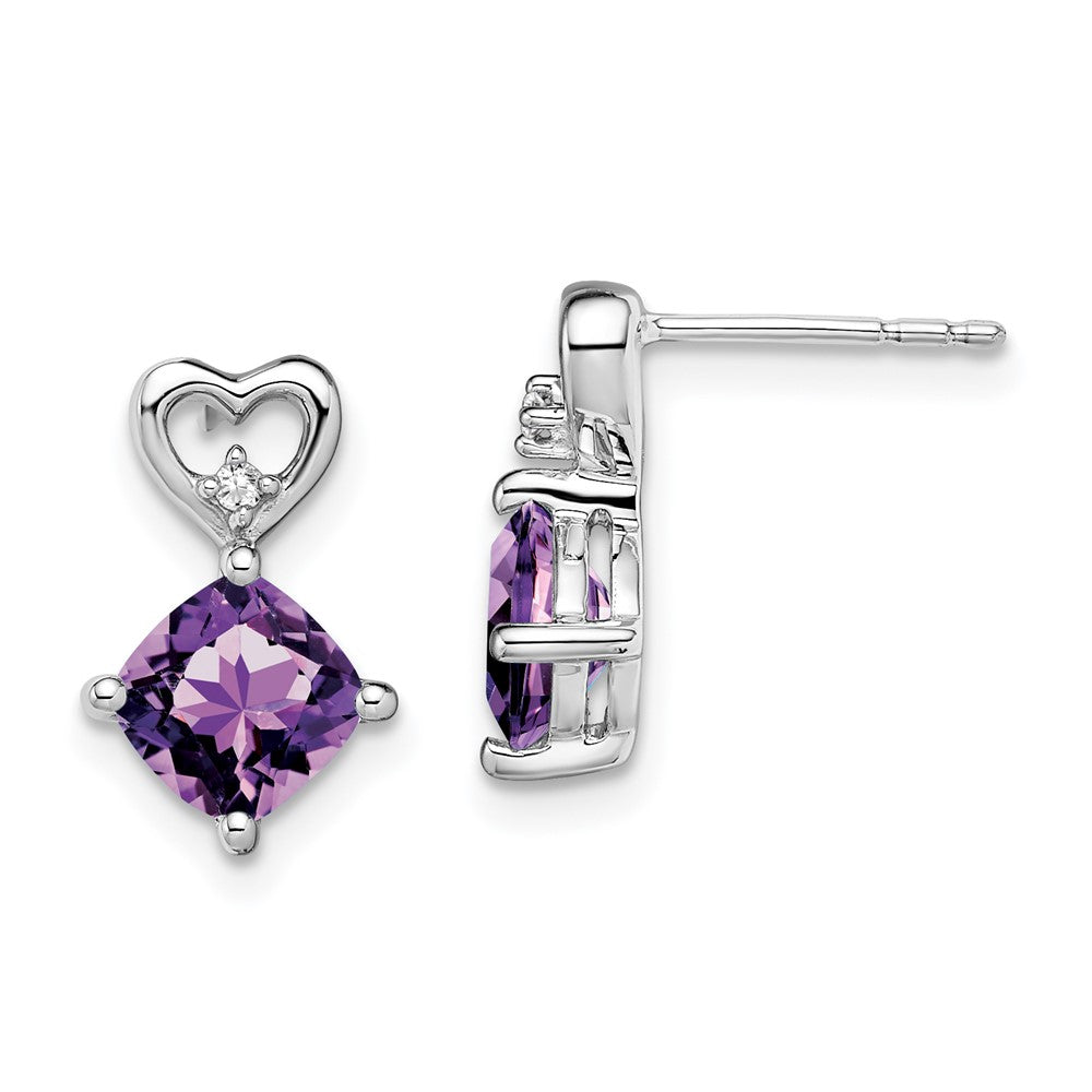 14k White Gold Amethyst and Real Diamond Heart Earrings EM7399-AM-002-WA
