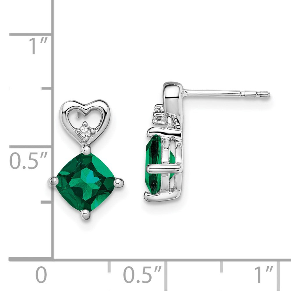 14k White Gold Created Emerald and Real Diamond Heart Earrings EM7399-CEM-002-WA