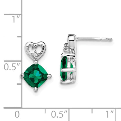 14k White Gold Created Emerald and Real Diamond Heart Earrings EM7399-CEM-002-WA