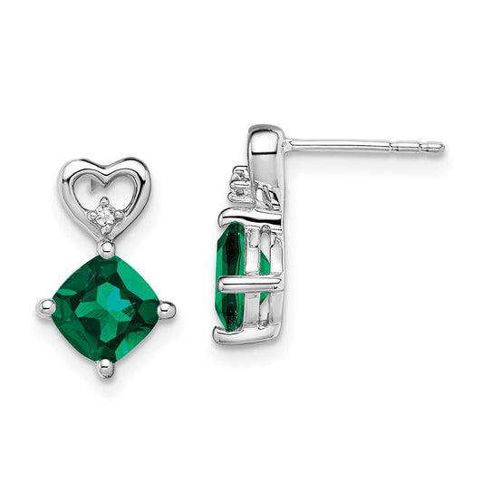 14k White Gold Created Emerald and Real Diamond Heart Earrings EM7399-CEM-002-WA