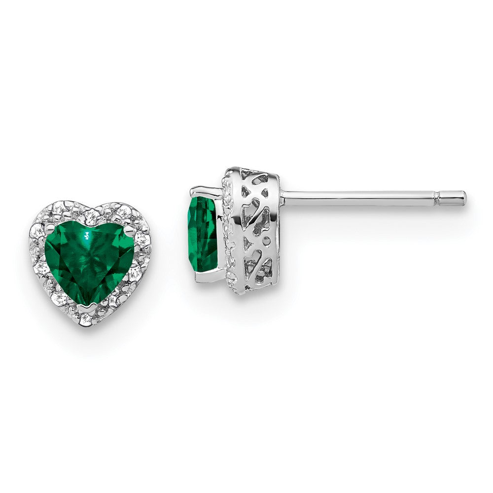 Sterling Silver Created Emerald and Real Diamond Earrings EM7400-CEM-010-SSA