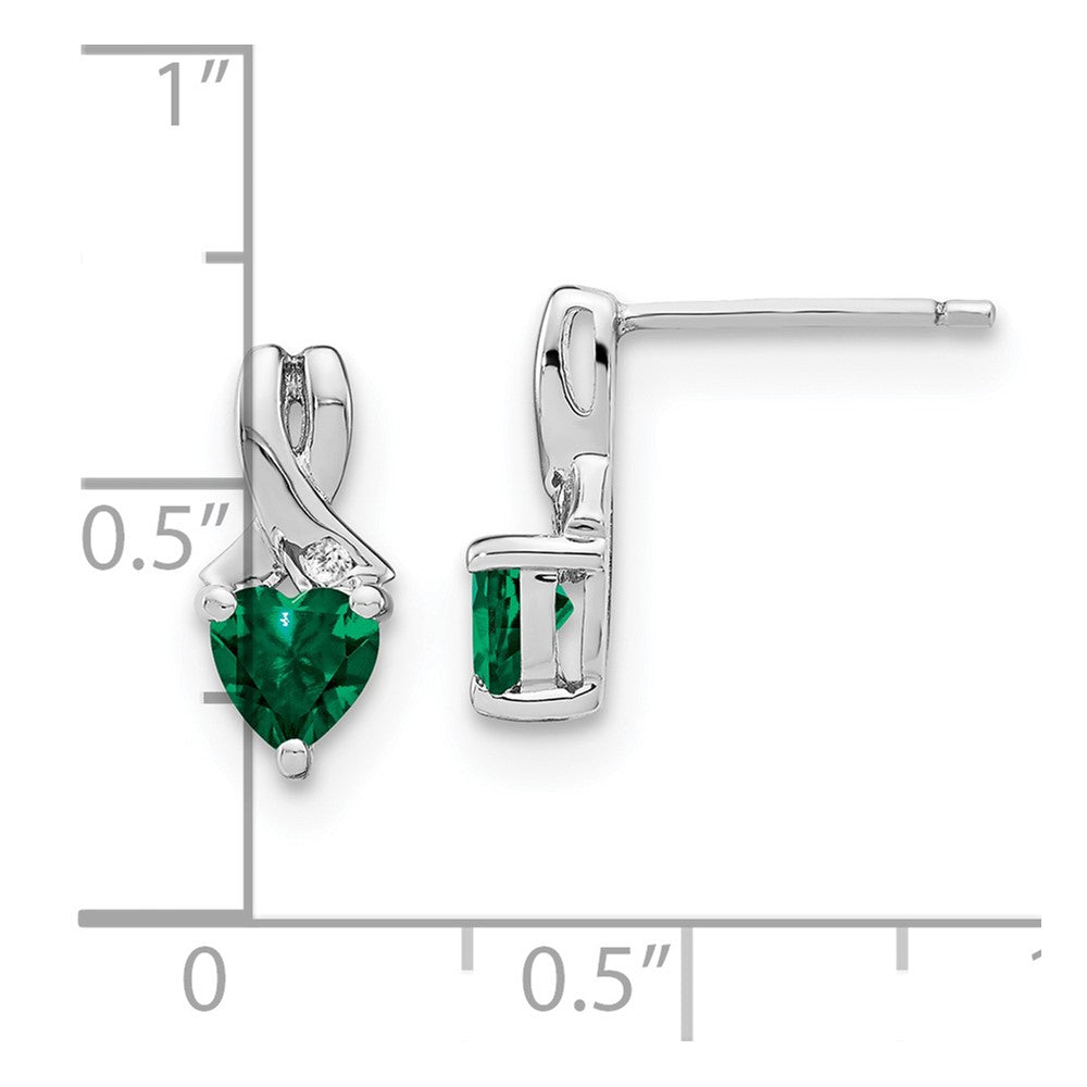 Sterling Silver Created Emerald and Real Diamond Earrings EM7401-CEM-002-SSA