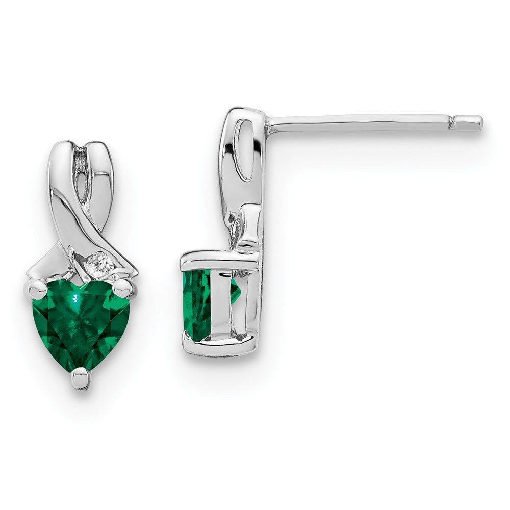 Sterling Silver Created Emerald and Real Diamond Earrings EM7401-CEM-002-SSA