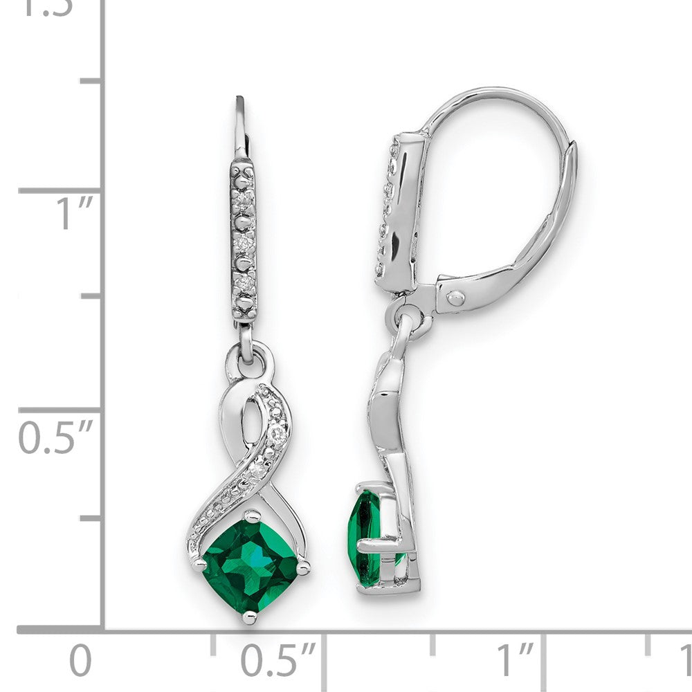 Sterling Silver Created Emerald and Real Diamond Earrings EM7402-CEM-006-SSA