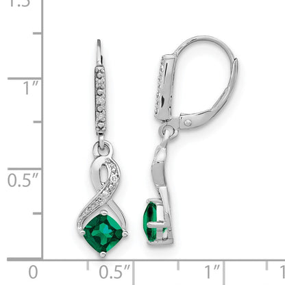 Sterling Silver Created Emerald and Real Diamond Earrings EM7402-CEM-006-SSA