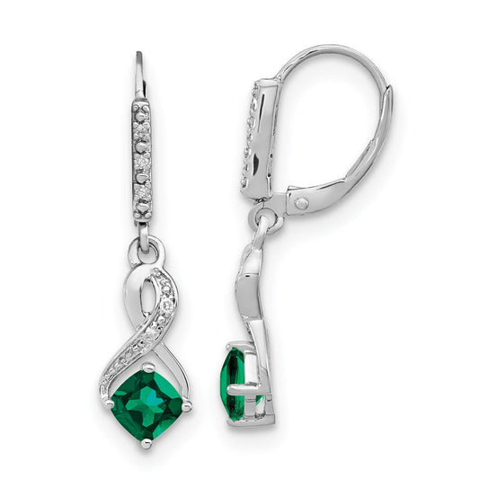 Sterling Silver Created Emerald and Real Diamond Earrings EM7402-CEM-006-SSA