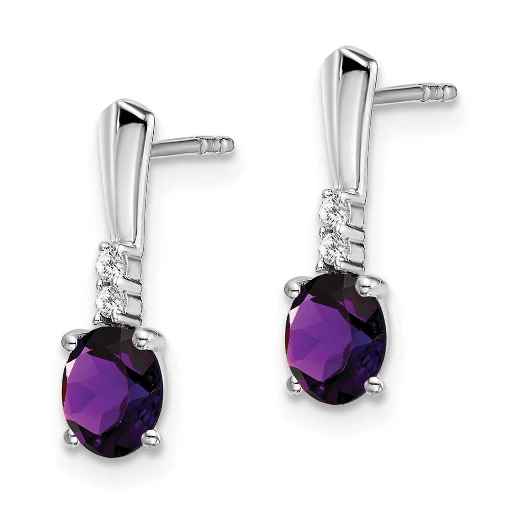 14k White Gold Oval Amethyst and Real Diamond Dangle Earrings EM7407-AM-004-WA