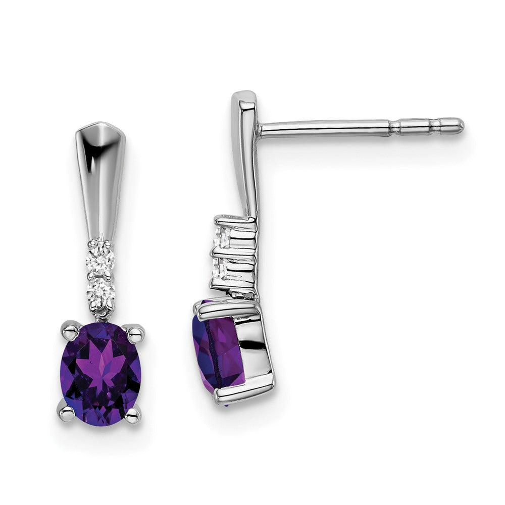 14k White Gold Oval Amethyst and Real Diamond Dangle Earrings EM7407-AM-004-WA