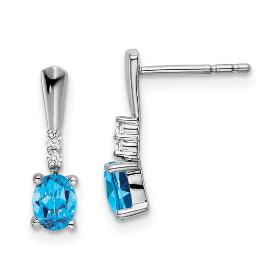 14k White Gold Oval Blue Topaz and Real Diamond Dangle Earrings EM7407-BT-004-WA