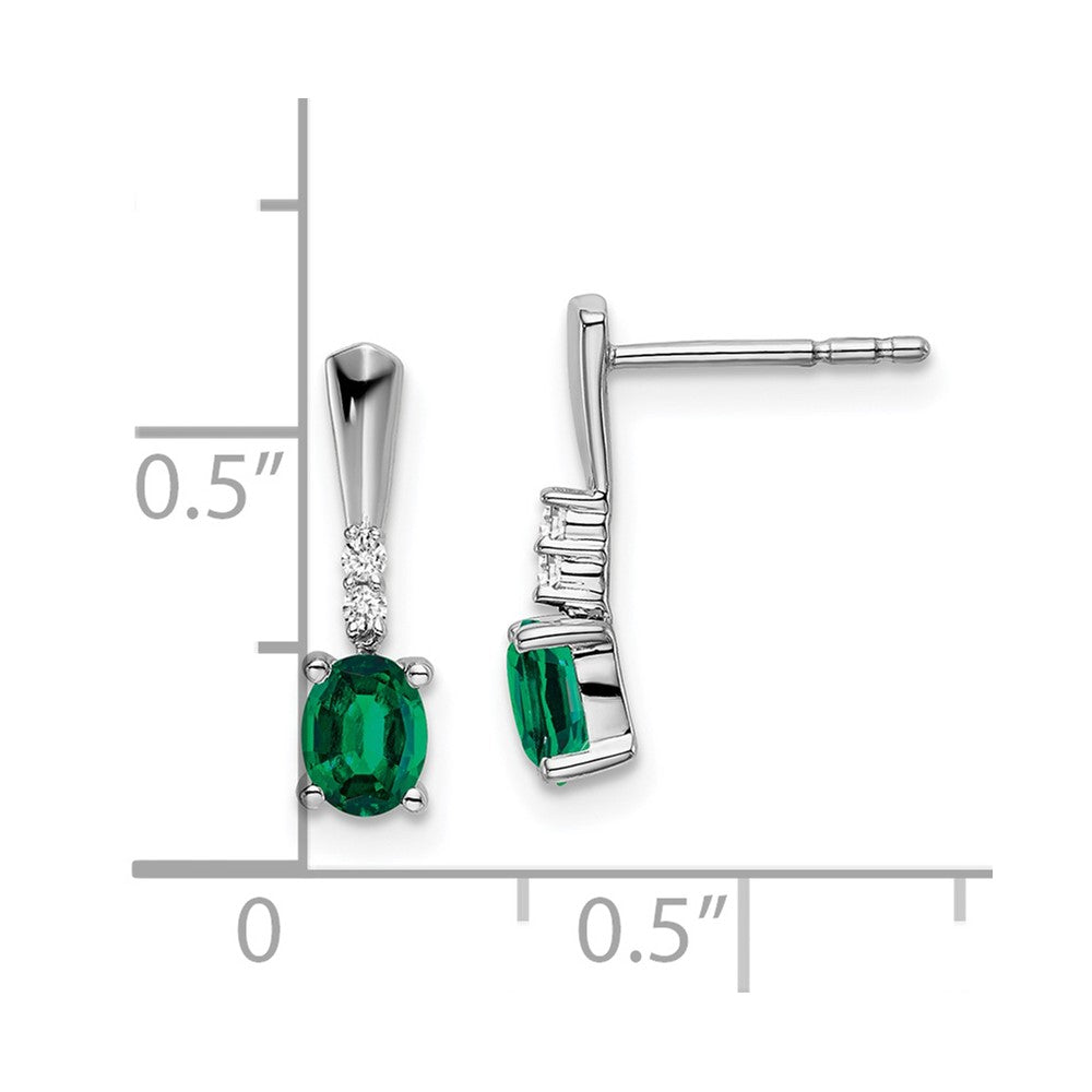 14k White Gold Oval Created Emerald and Real Diamond Dangle Earrings EM7407-CEM-004-WA