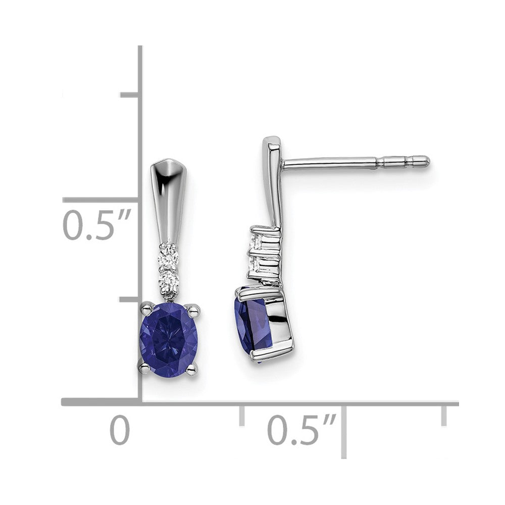 14k White Gold Oval Created Sapphire and Real Diamond Dangle Earrings EM7407-CSA-004-WA