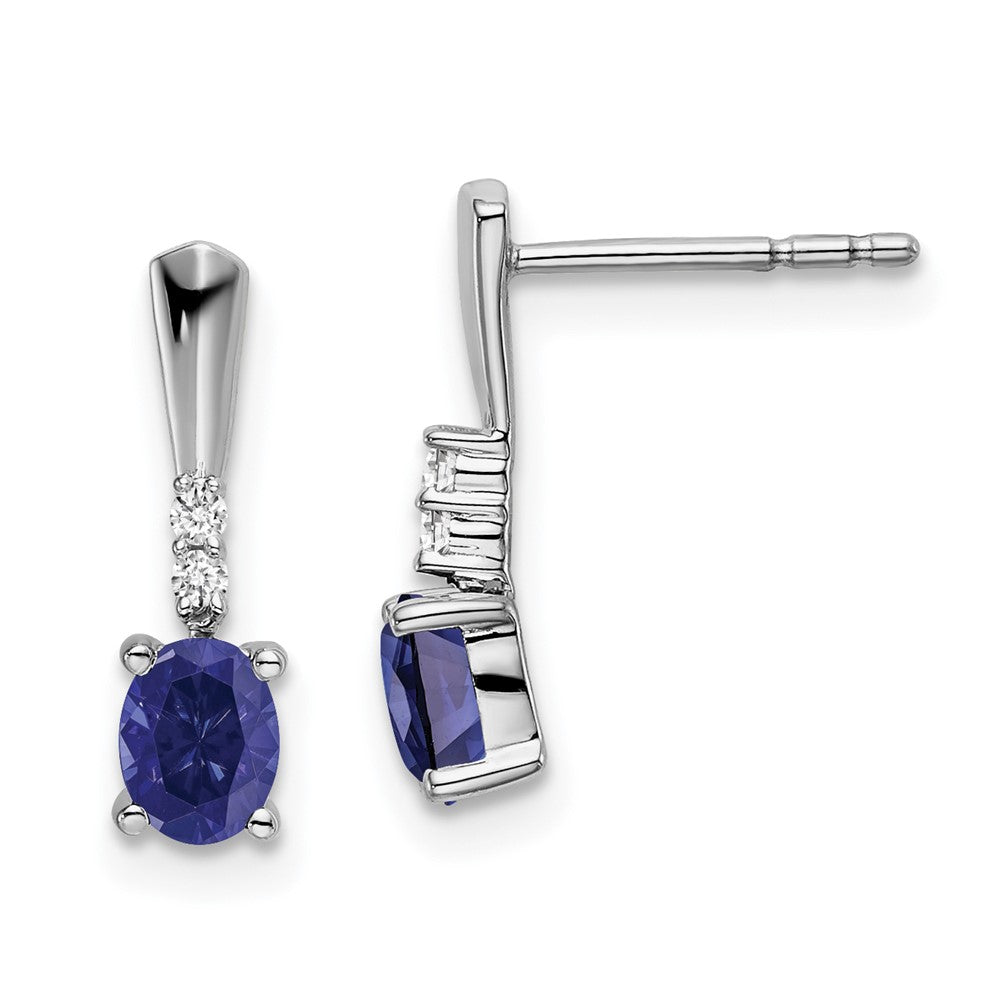 14k White Gold Oval Created Sapphire and Real Diamond Dangle Earrings EM7407-CSA-004-WA