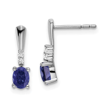 14k White Gold Oval Created Sapphire and Real Diamond Dangle Earrings EM7407-CSA-004-WA