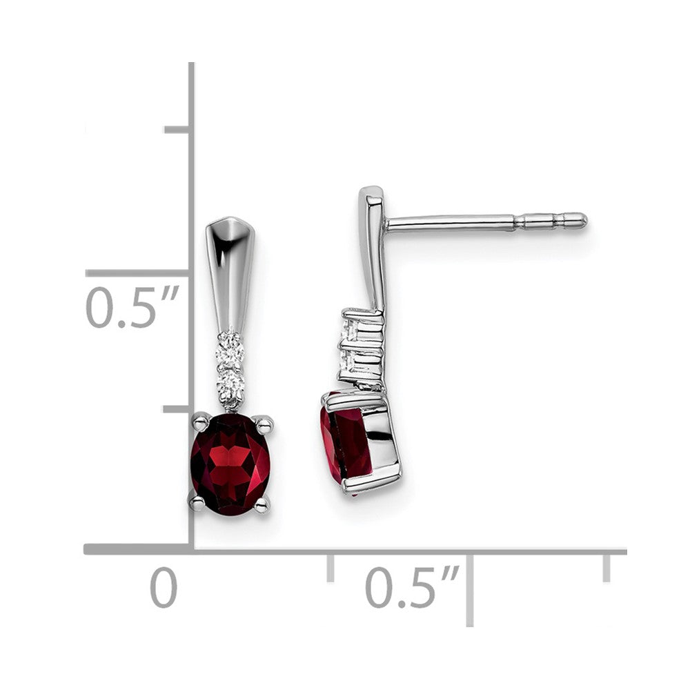 14k White Gold Oval Garnet and Real Diamond Dangle Earrings EM7407-GA-004-WA