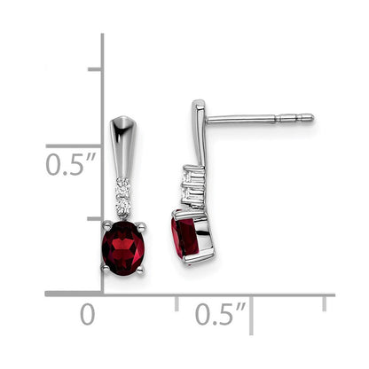 14k White Gold Oval Garnet and Real Diamond Dangle Earrings EM7407-GA-004-WA