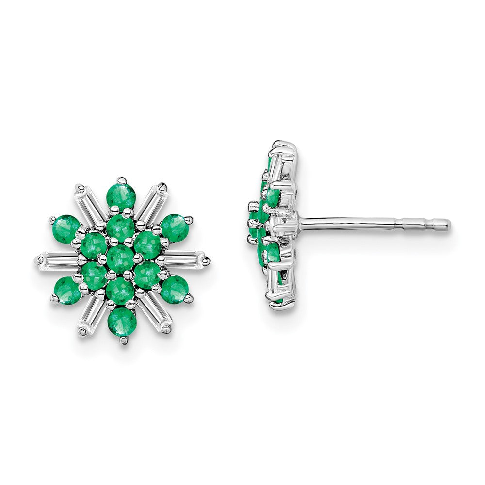 14k White Gold Emerald and Real Diamond Earrings EM7454-EM-18-WA