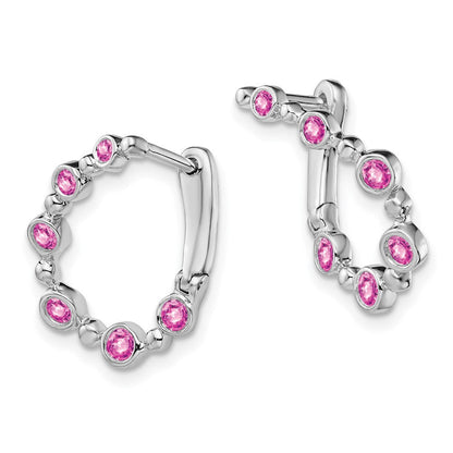 14k White Gold Created Pink Sapphire Teardrop Hoop Earrings EM7455-CPS-W