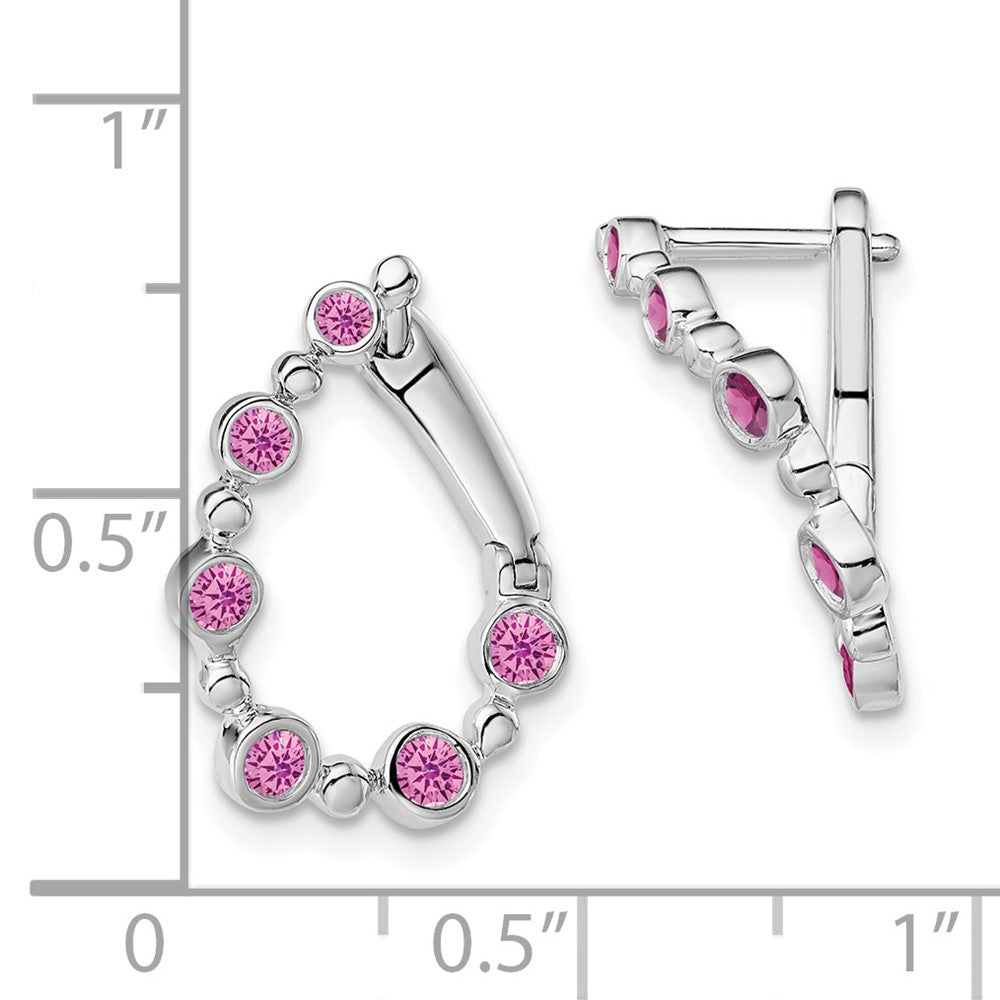 14k White Gold Created Pink Sapphire Teardrop Hoop Earrings EM7455-CPS-W