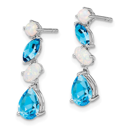 14k White Gold Blue Topaz and Opal Dangle Earrings EM7458-BT/OP-W
