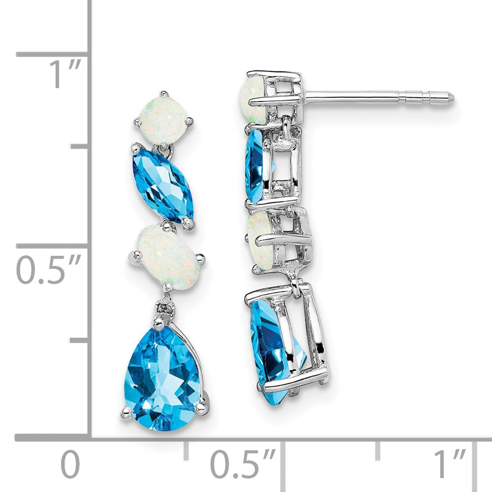14k White Gold Blue Topaz and Opal Dangle Earrings EM7458-BT/OP-W