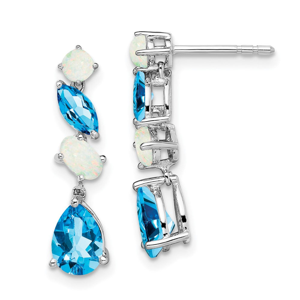 14k White Gold Blue Topaz and Opal Dangle Earrings EM7458-BT/OP-W