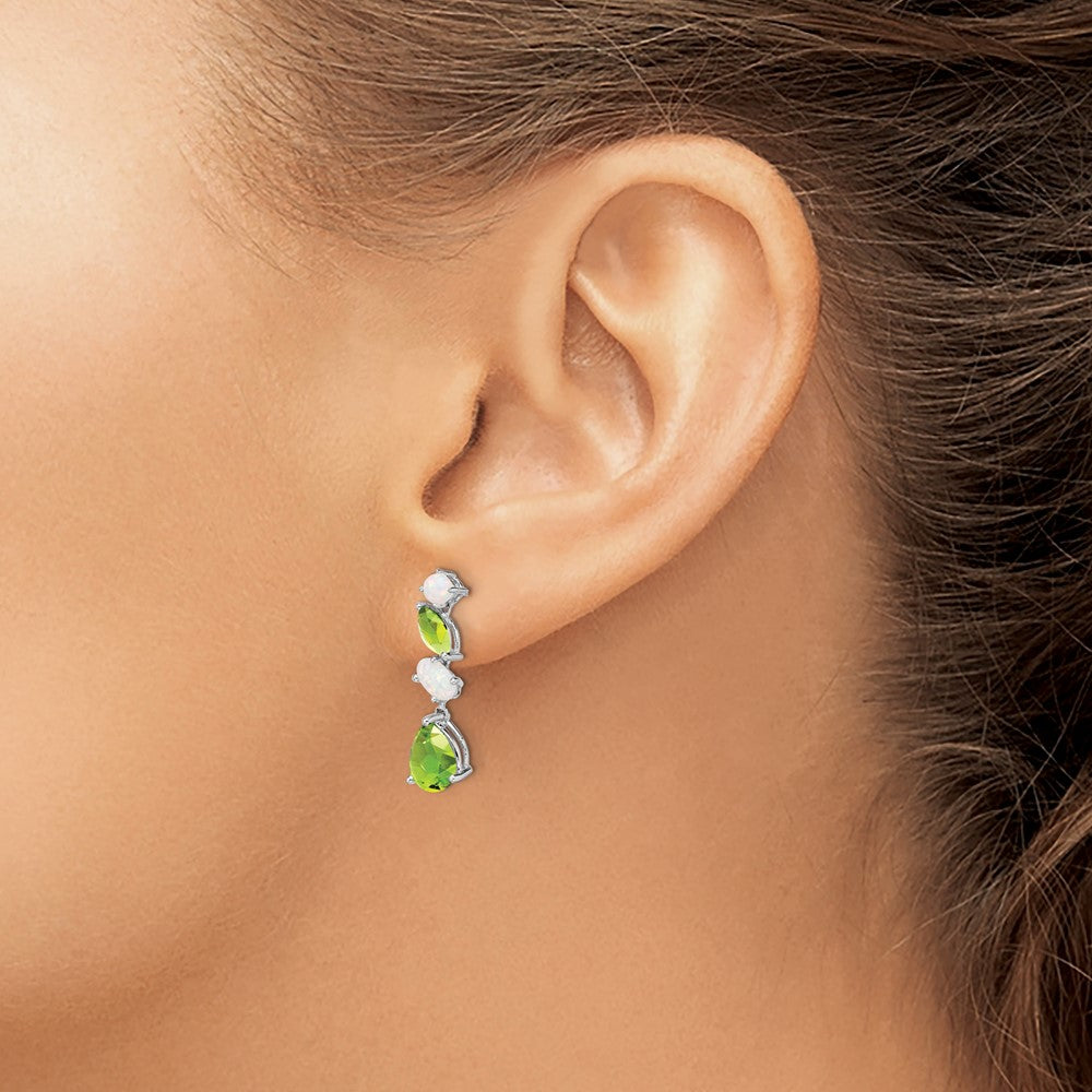 14k White Gold Peridot and Opal Dangle Earrings
