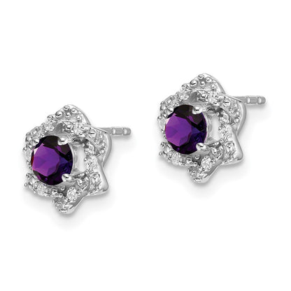 14k White Gold Amethyst and Real Diamond Post Earrings EM7459-AM-006-WA