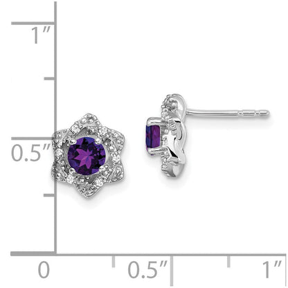 14k White Gold Amethyst and Real Diamond Post Earrings EM7459-AM-006-WA