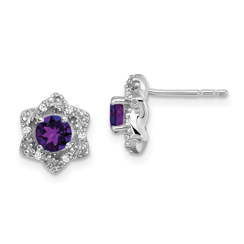 14k White Gold Amethyst and Real Diamond Post Earrings EM7459-AM-006-WA