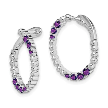 14k White Gold Amethyst Oval Hoop Earrings EM7460-AM-W