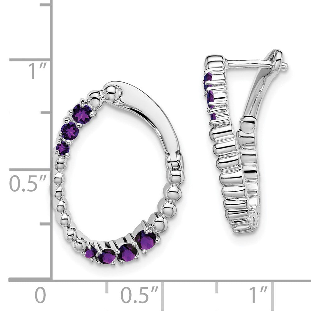 14k White Gold Amethyst Oval Hoop Earrings EM7460-AM-W