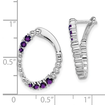 14k White Gold Amethyst Oval Hoop Earrings EM7460-AM-W