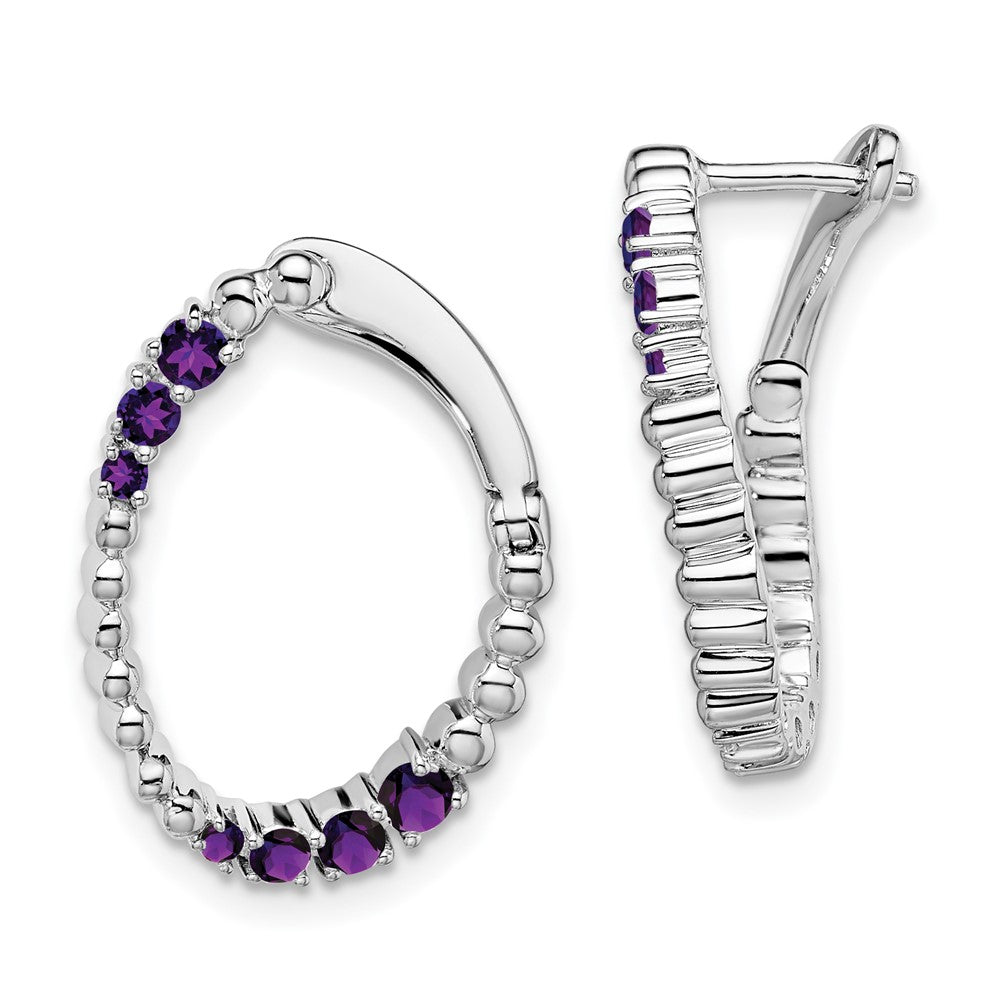 14k White Gold Amethyst Oval Hoop Earrings EM7460-AM-W