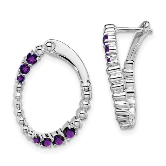 14k White Gold Amethyst Oval Hoop Earrings EM7460-AM-W