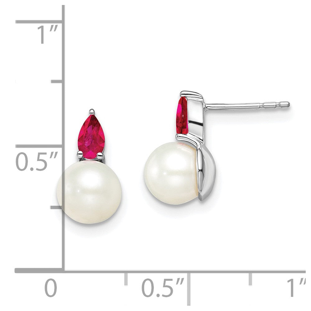 14k White Gold FWC Pearl and Ruby Post Earrings EM8094-RU-W