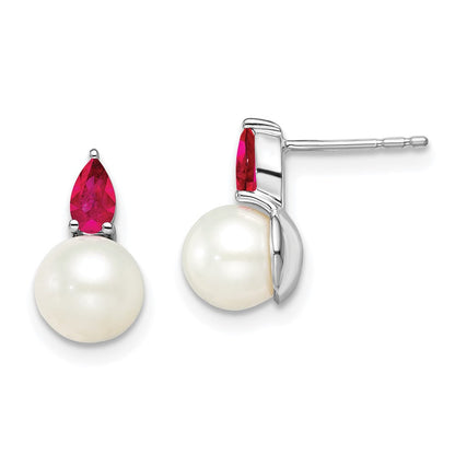 14k White Gold FWC Pearl and Ruby Post Earrings EM8094-RU-W