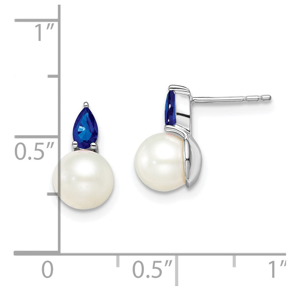 14k White Gold FWC Pearl and Sapphire Post Earrings EM8094-SA-W