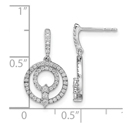 14k White Gold Circle Real Diamond Dangle Post Earrings EM8508-030-WA