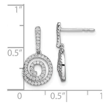 14k White Gold Circle Swirl Real Diamond Dangle Post Earrings EM8512-030-WA